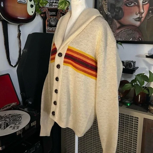 Vintage 1970s Pendleton Creme Western Wear Cardigan Sweater - Picture 5 of 8